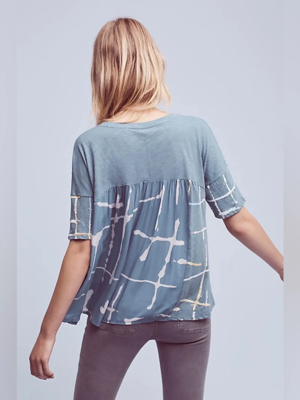 New Anthropologie Akemi + Kin  Light Streaks T-Shirt Top, Blue, Size XS - Picture 3 of 6